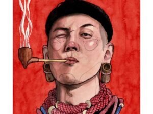 Tribesman smoking pipe.