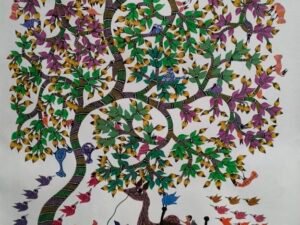 महुआ के फूल चुगते हुए पक्षी और ऊँट